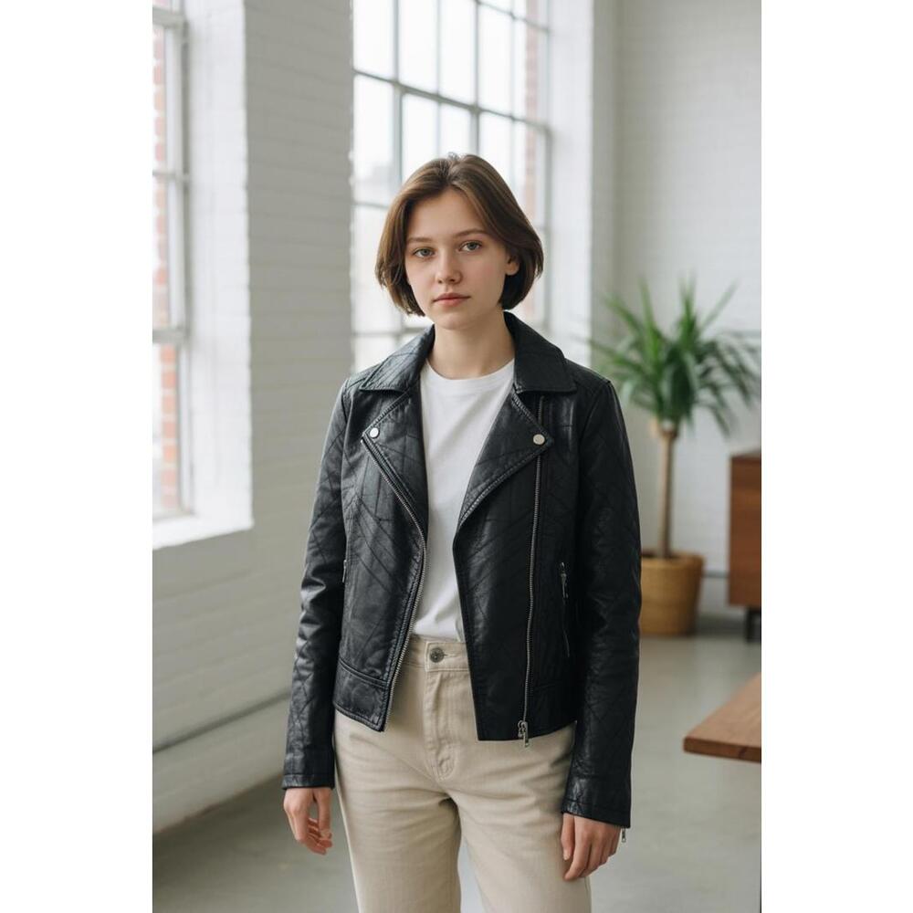 Cellini Black Genuine Leather Moto Jacket – Child’s L | Mini Villain Era Biker